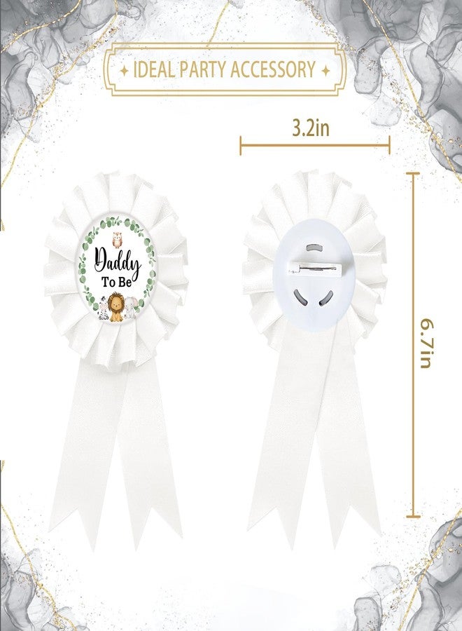 SUPERLUBY Safari Mom to Be Tinplate Badge Pin, Jungle Animal Daddy to Be Pin, Gender Reveal Button for New Parents, White Rosette Mom to Be Award Ribbon, Wild Animal Baby Shower Party Favors - Image 2